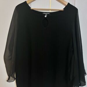 Cable & Gauge Black Blouse with Sheer Sleeves Size 1x